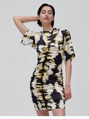 GUC Ganni Black Silk Stretch Satin Fitted Mini Dress Size 42/ US XL $475
